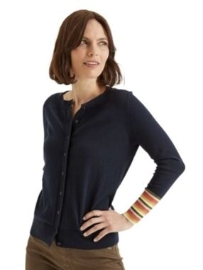 Boden Women's Navy Wool/Cotton Button Front Cardigan Sweater Medium